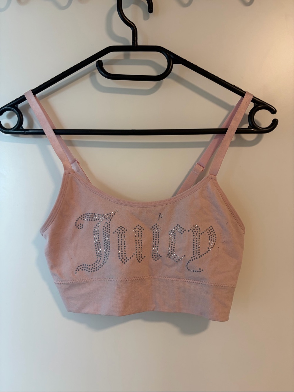 Juicy Couture Pink bedazzled Rhinestone Logo Crop Tank sport bra
